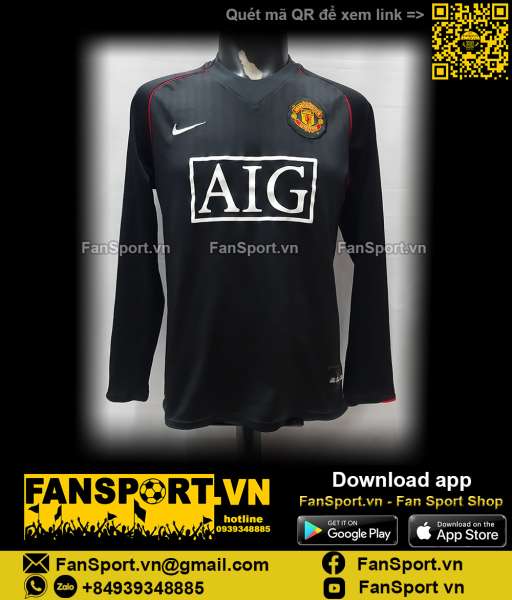 Áo đấu Manchester United 2007-2008 away shirt jersey black long 238348