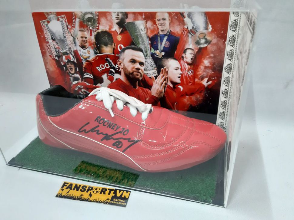 Giày chữ ký Wayne Rooney Manchester United red shoes COA display box