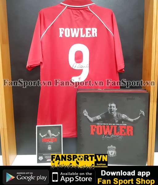 Box áo chữ ký Fowler 9 Liverpool 2000 2001 2002 home shirt jersey sign