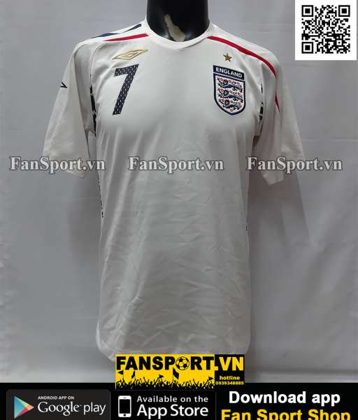 Áo đấu Beckham 7 England 2007-2008-2009 home shirt jersey white Umbro