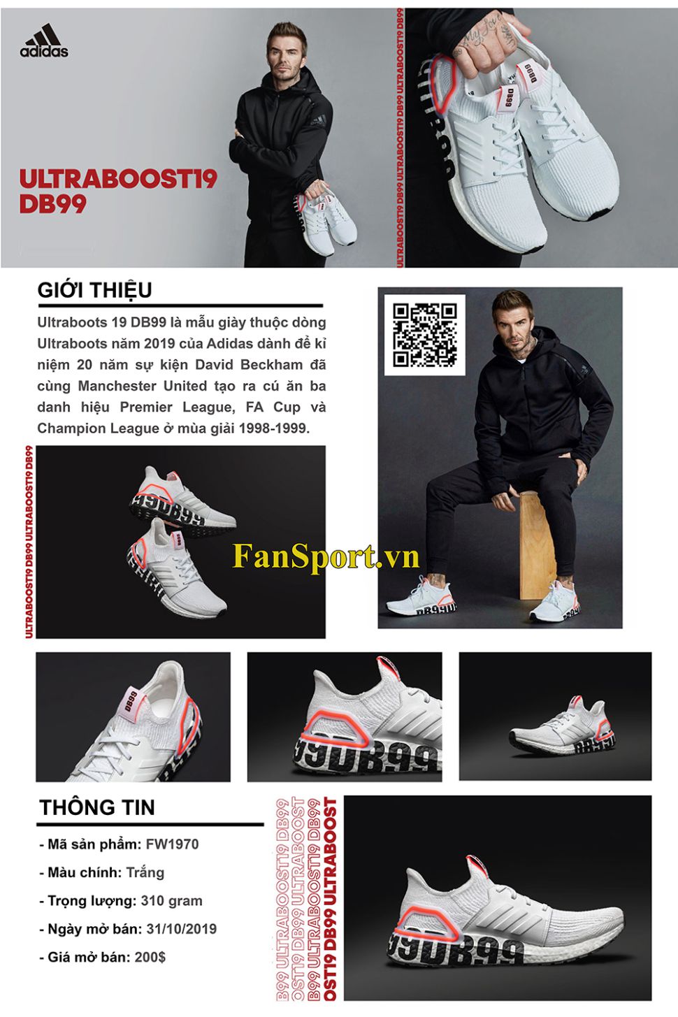 Giày Adidas David Beckham Ultraboost 19 DB99 shoes FW1970 Shoes white