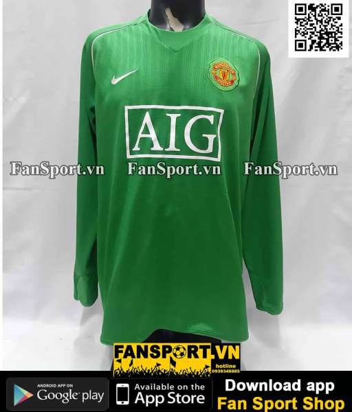 Áo GK Van Der Sar 1 Manchester United 2007 2008 green goalkeeper shirt