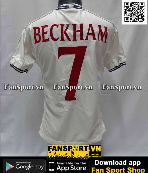 Áo đấu Beckham 7 England 1999-2000-2001 home shirt jersey white Umbro