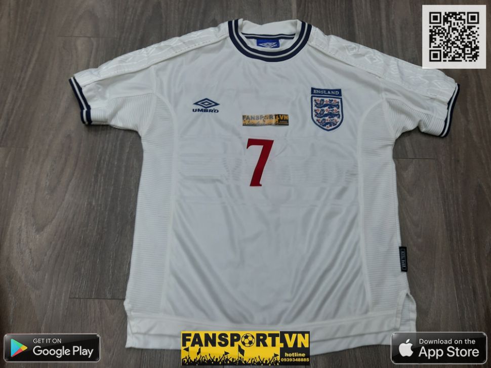 Áo đấu Beckham 7 England 1999-2000-2001 home shirt jersey white Umbro