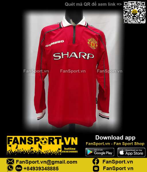 Áo đấu Manchester United 1998-1999-2000 home shirt jersey long Umbro