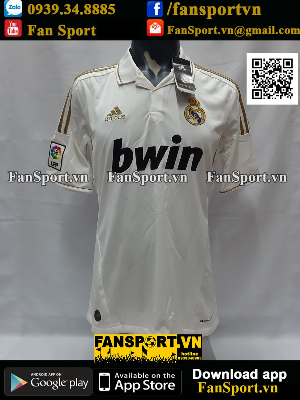 Áo đấu Real Madrid 2011 2012 home white shirt jersey M BNWT V13659 