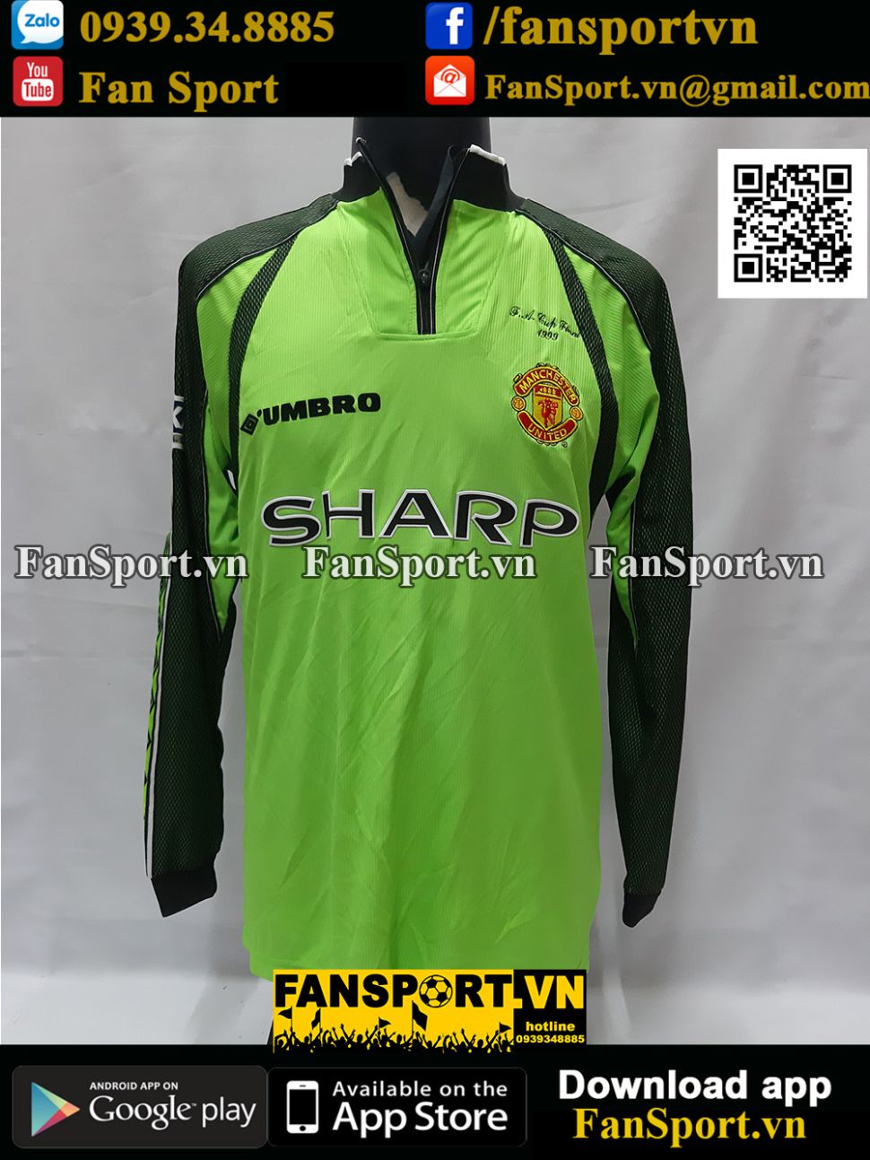Áo Manchester United FA Cup Final 1999 home goalkeeper shirt jersey gk