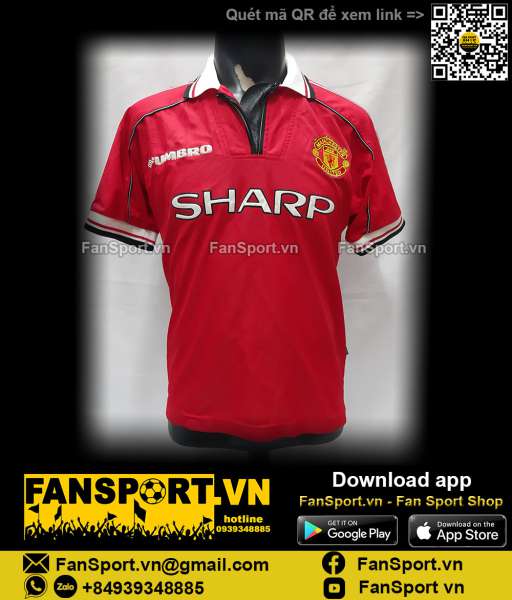 Áo đấu Manchester United 1998-1999 2000 home shirt jersey red Umbro Y