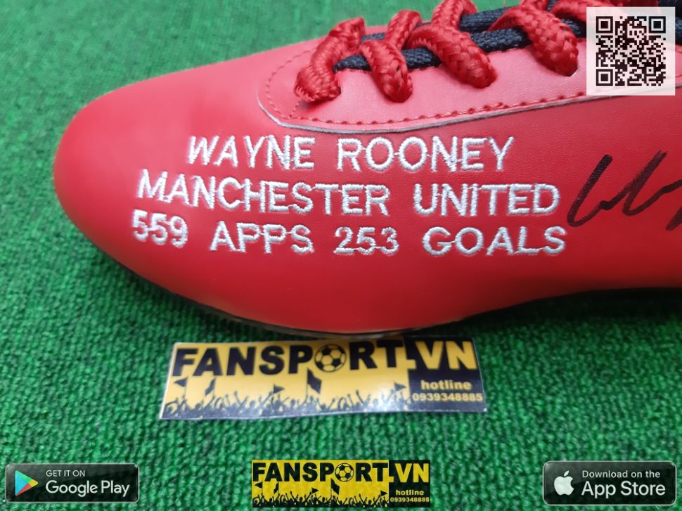 Giày chữ ký Wayne Rooney Manchester United red shoes COA 253 goal