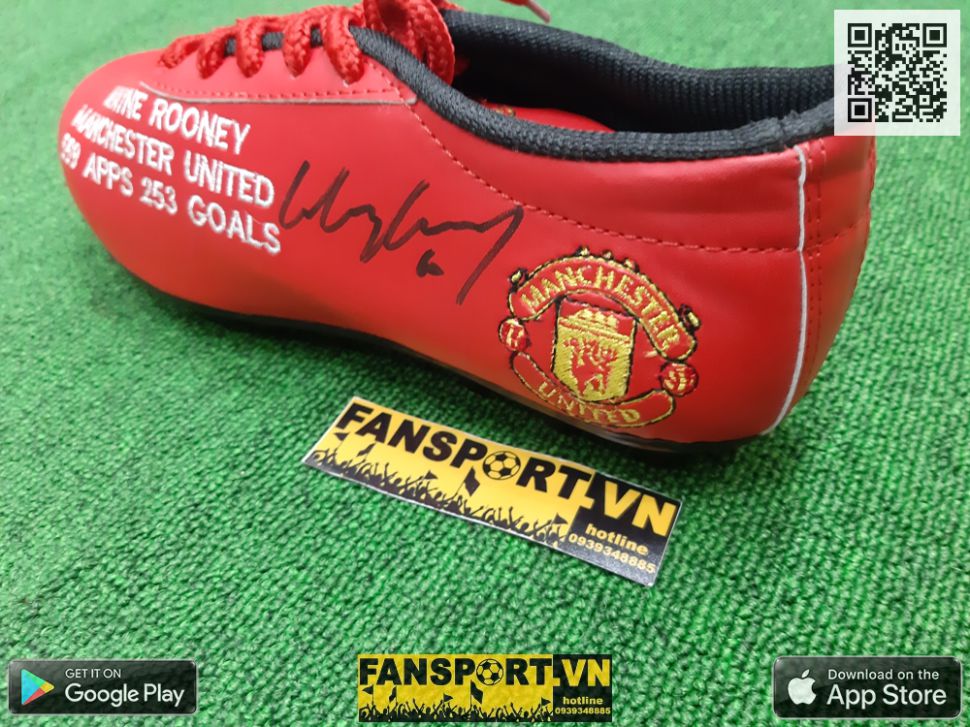 Khung giày chữ ký Wayne Rooney Manchester United red shoes COA doma