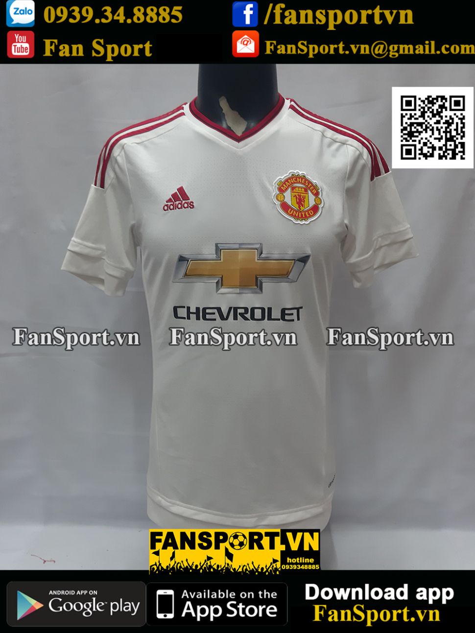 Áo đấu Manchester United 2015-2016 away shirt jersey white S AI6363