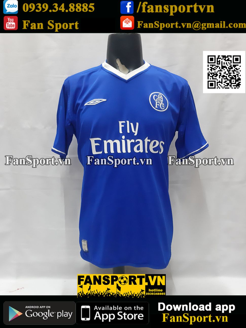 Áo đấu Chelsea 2003 2004 2005 home shirt jersey blue Umbro