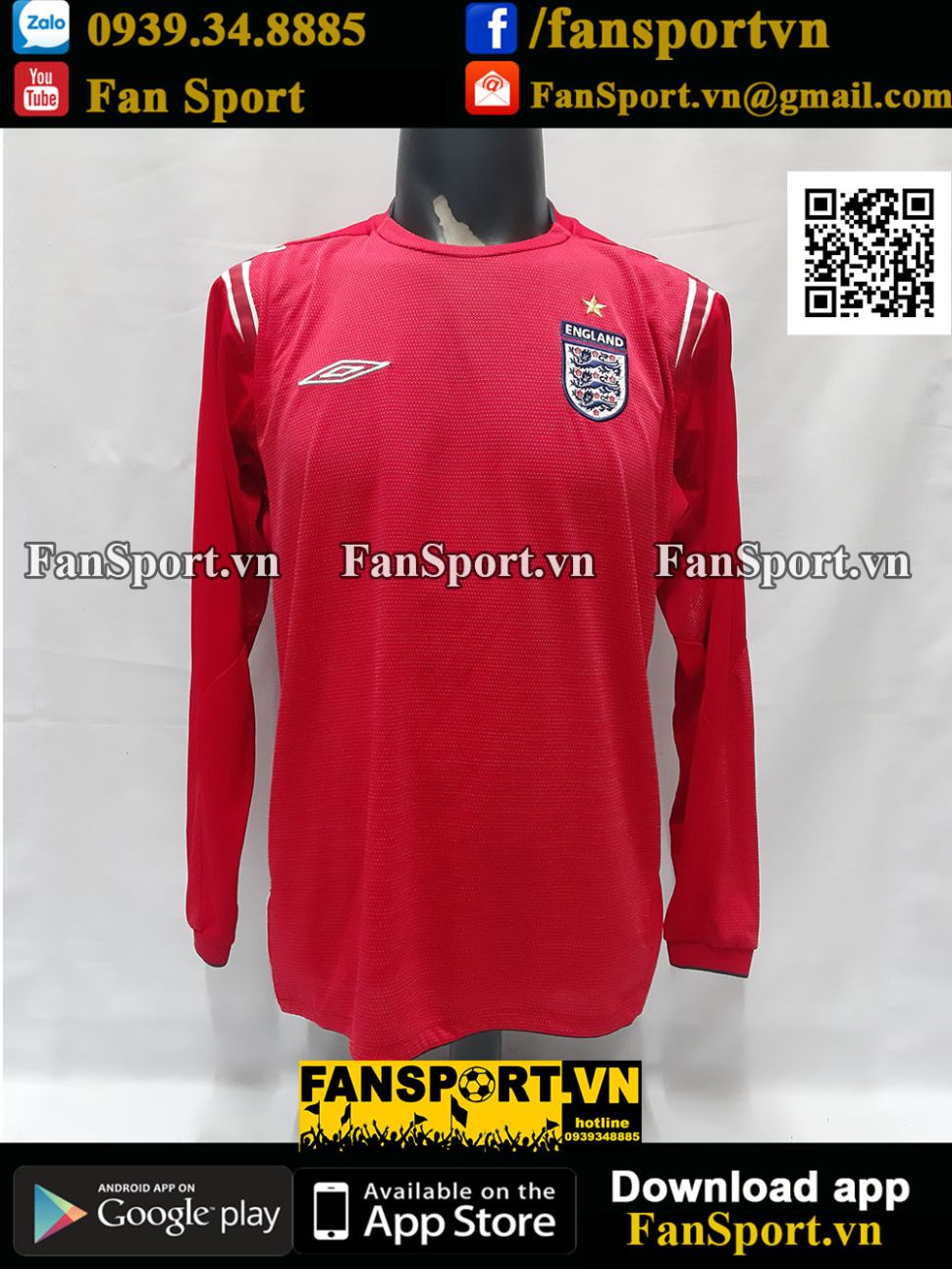 Áo đấu England 2004 2005 2006 away shirt jersey red long Umbro