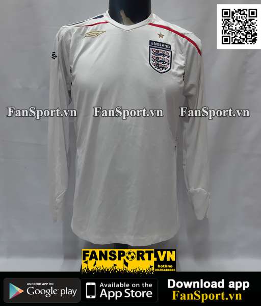 Áo đấu England 2007-2008-2009 home shirt jersey white long Umbro