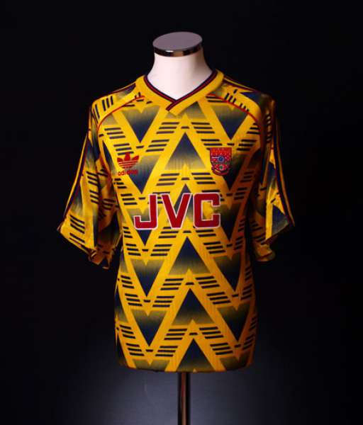 1991-1993 away Arsenal shirt jersey áo đấu bóng đá yellow