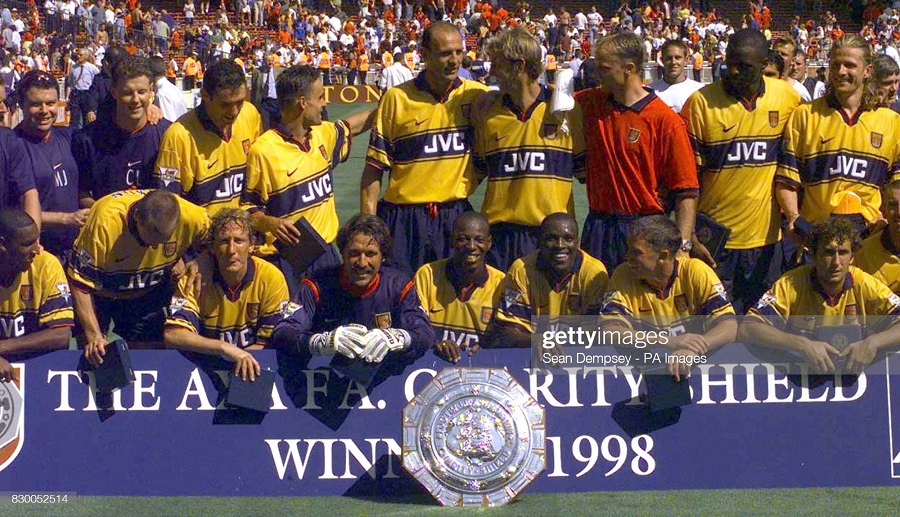 1997-1999 away Arsenal shirt jersey áo đấu bóng đá yellow
