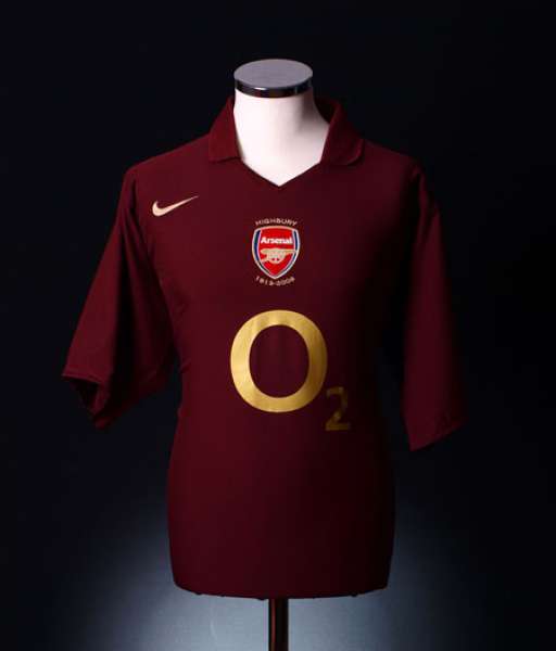 2005-2006 home Arsenal shirt jersey áo đấu bóng đá red brown