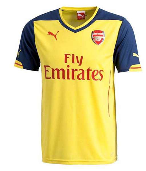2014-2015 away Arsenal shirt jersey áo đấu bóng đá yellow