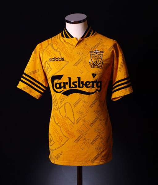 1994-1996 third Liverpool shirt jersey áo đấu bóng đá yellow