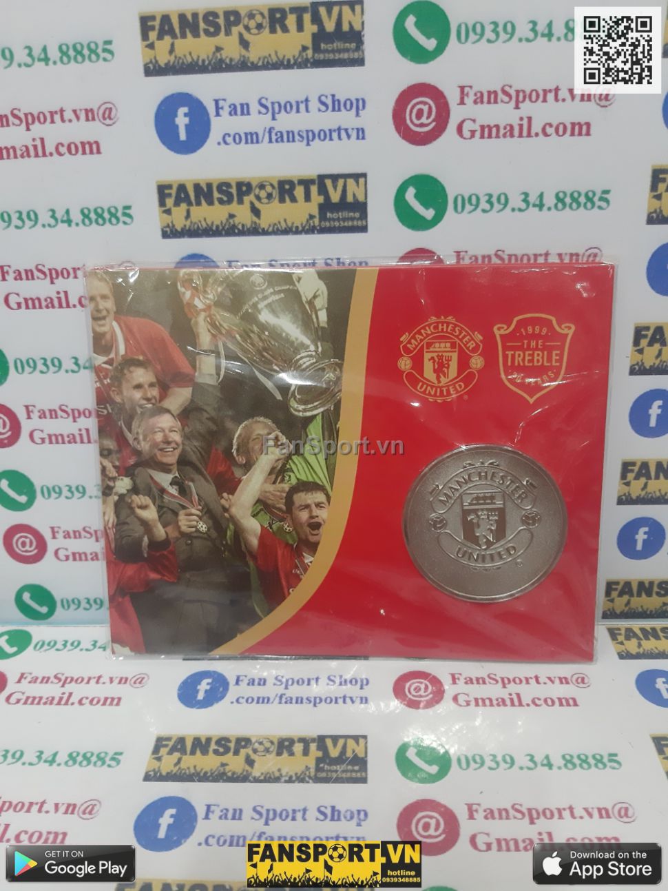 Đồng xu kỉ niệm 20 năm Manchester United Treble 1999 coin limited 609