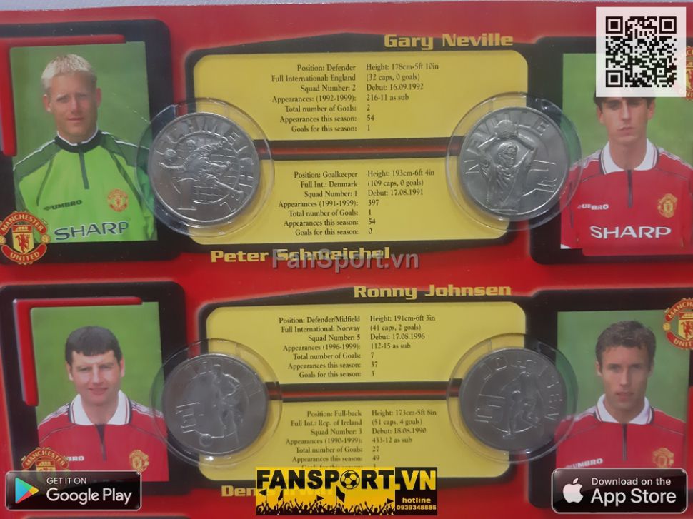Bộ đồng xu đội hình Manchester United Treble 1998 1999 coin madallion