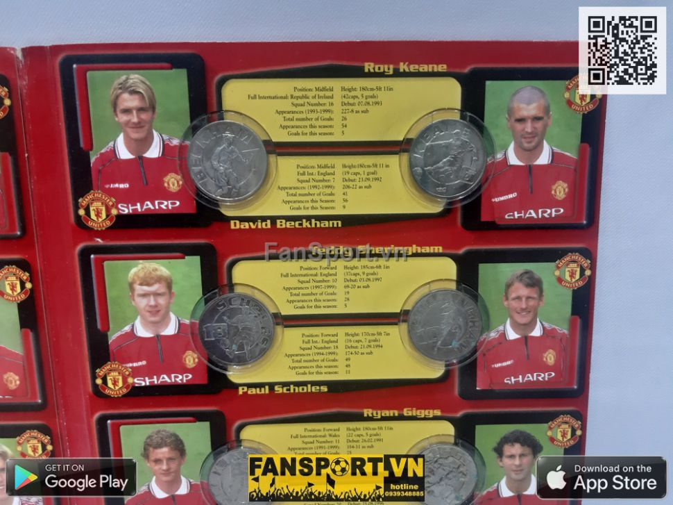 Bộ đồng xu đội hình Manchester United Treble 1998 1999 coin madallion