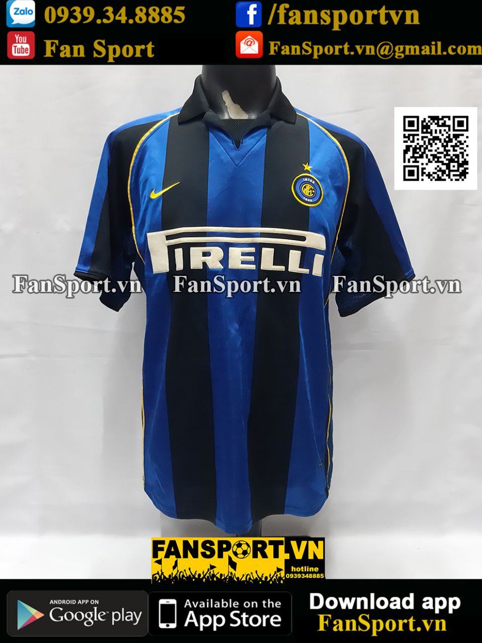 Áo đấu Inter Milan 2001 2002 home blue black jersey shirt Nike