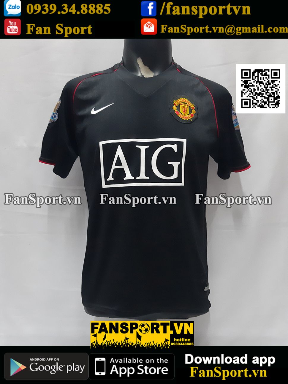 Áo đấu Manchester United 2007-2008 away shirt jersey black 238347