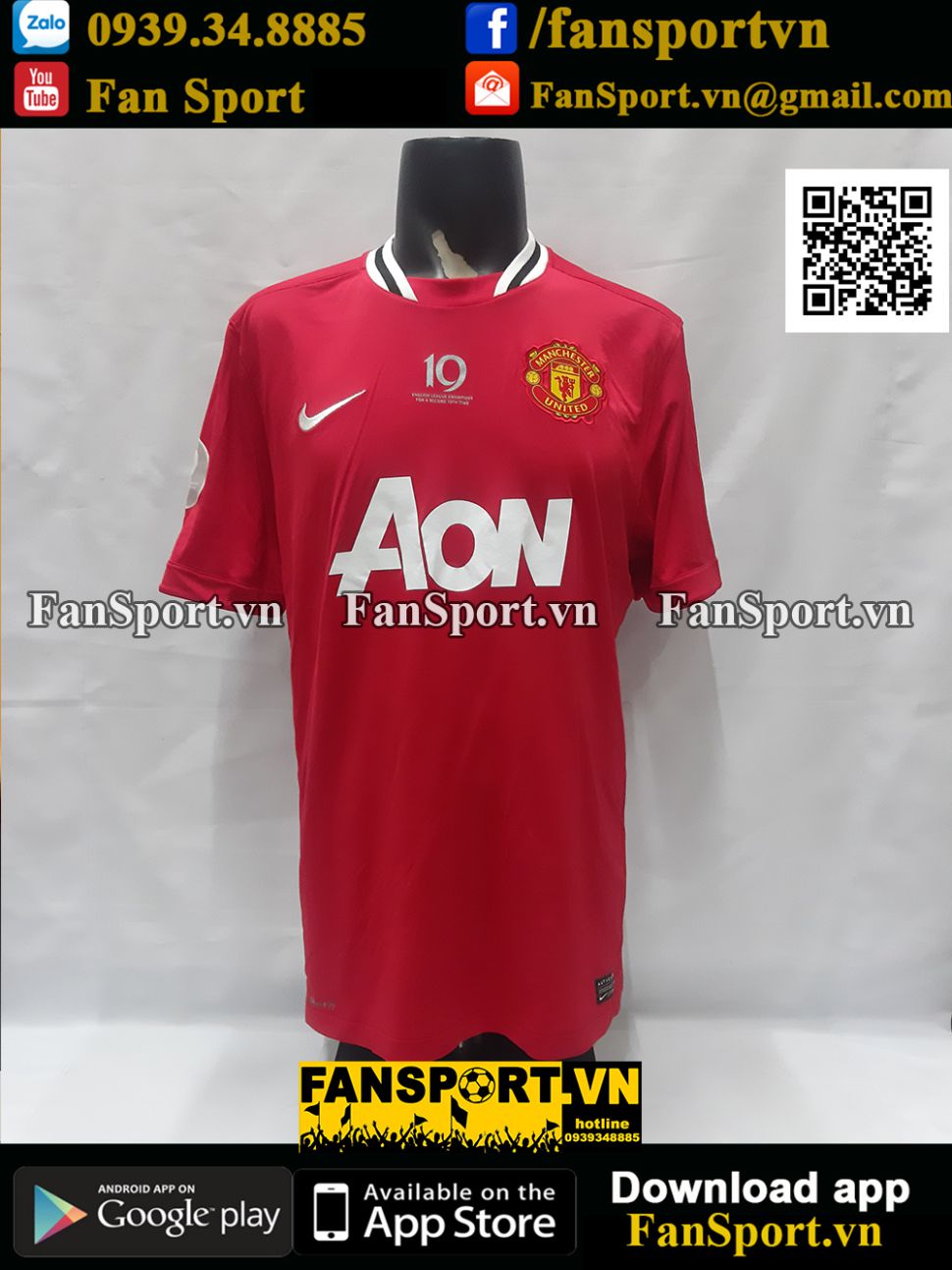 Box áo Manchester United Champions 19 2011 2012 home shirt limited COA