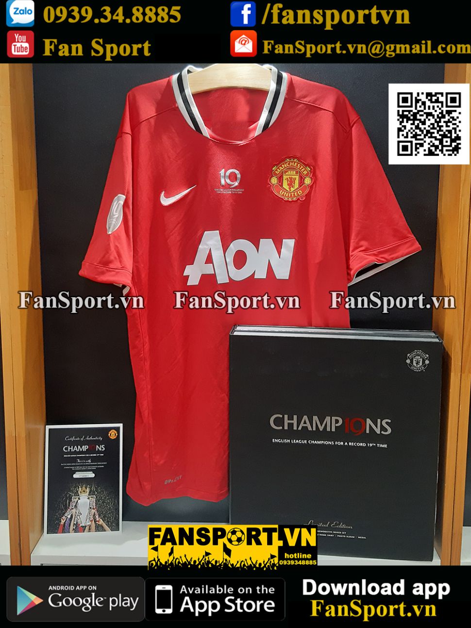Box áo Manchester United Champions 19 2011 2012 home shirt limited COA