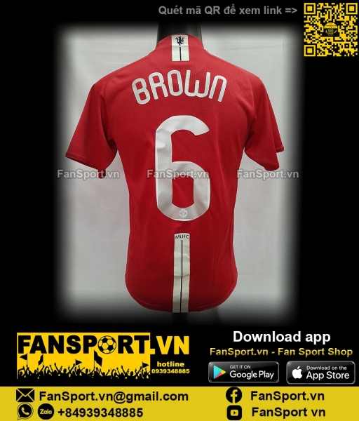 Áo đấu Brown Manchester United 2007-2008-2009 home shirt jersey 237924
