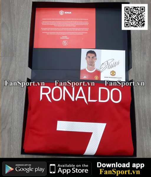 Box áo & ảnh chữ ký Ronaldo Manchester United 2021 2022 shirt jersey