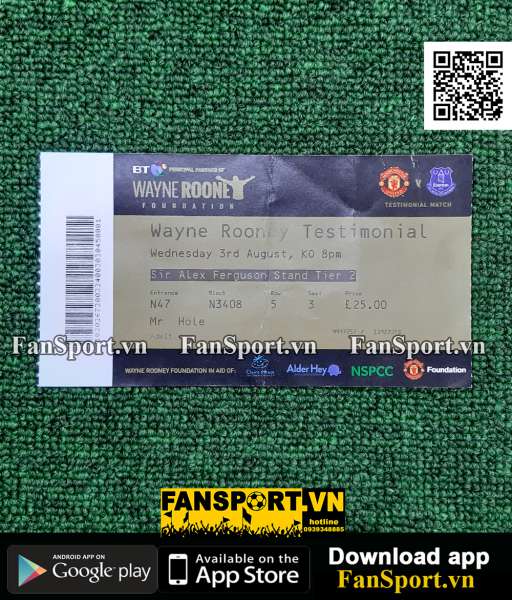 Ticket Wayne Rooney Testimonial Manchester United 2016 Everton