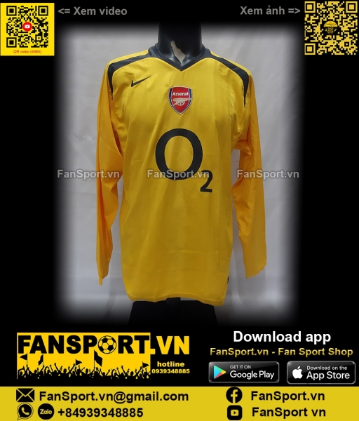 Áo đấu Arsenal 2005-2006 away shirt jersey yellow long sleeves Nike