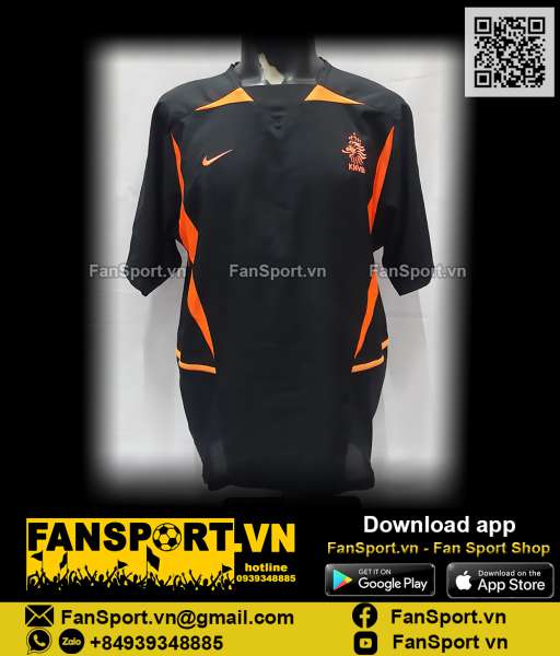 Áo Netherlands 2002 2003 2004 away shirt jersey black Holland 182360