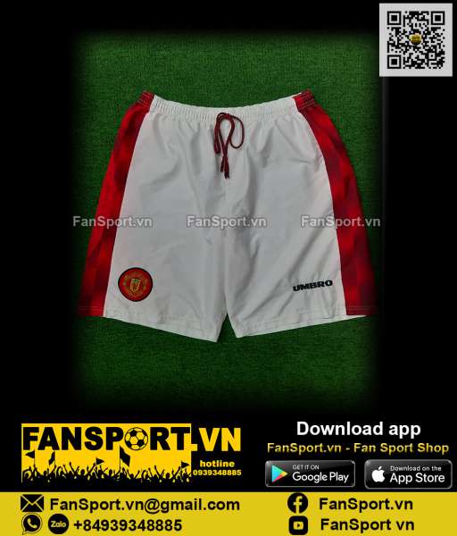 Quần cầu thủ Manchester United 1996 1997 1998 home white shorts Umbro