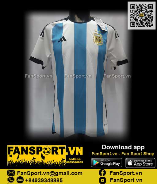 Áo đấu Argentina 2022 2023 home shirt jersey white HF2158 adidas BNWT