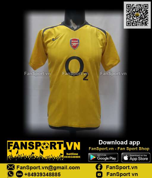Áo đấu Arsenal 2005-2006 away shirt jersey yellow 496622 Nike XL boy