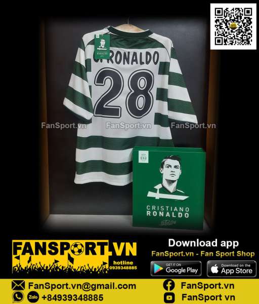 Box áo Ronaldo Sporting Lisbon 21 years debut shirt jersey Portuguese