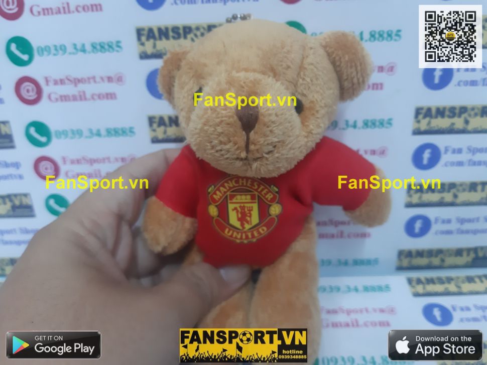 Móc khóa thú bông gấu mascot Manchester United bear red 15cm key