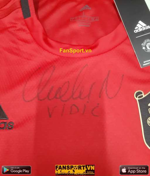 Box áo đấu chữ ký Vidic Manchester United 2019 2020 home shirt jersey