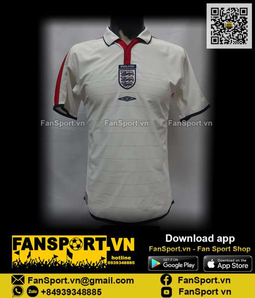 Áo đấu England 2003-2004-2005 home shirt jersey white Umbro