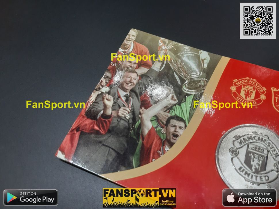 Đồng xu kỉ niệm 20 năm Manchester United Treble 1999 coin limited 386