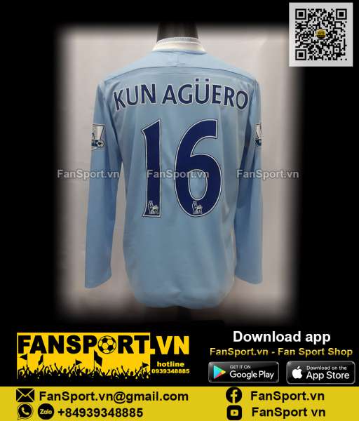 Áo đấu Aguero 16 Manchester City 2011-2012 home shirt jersey blue long