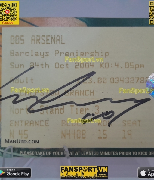 Chữ ký Wayne Rooney vé ticket Manchester United 2-0 Arsenal 24/10/2004