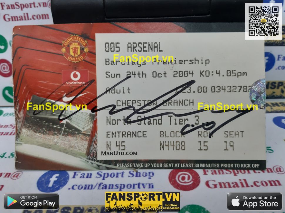 Chữ ký Wayne Rooney vé ticket Manchester United 2-0 Arsenal 24/10/2004