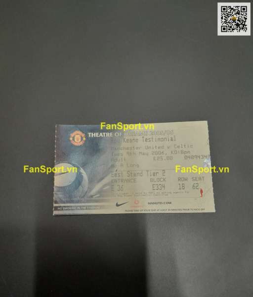 Vé ticket Roy Keane Testimonial Manchester United 2006 Celtic original