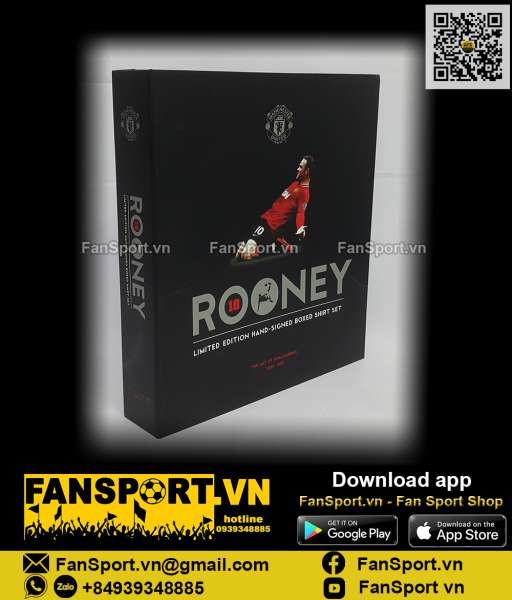 Box 352/400 áo Manchester United Rooney 400 match hand signed limited