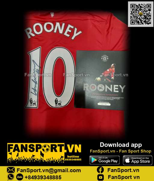 Box 352/400 áo Manchester United Rooney 400 match hand signed limited