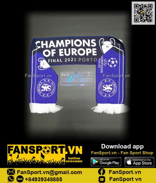 Khăn choàng Chelsea Champion League Winners 2021 blue scarf official